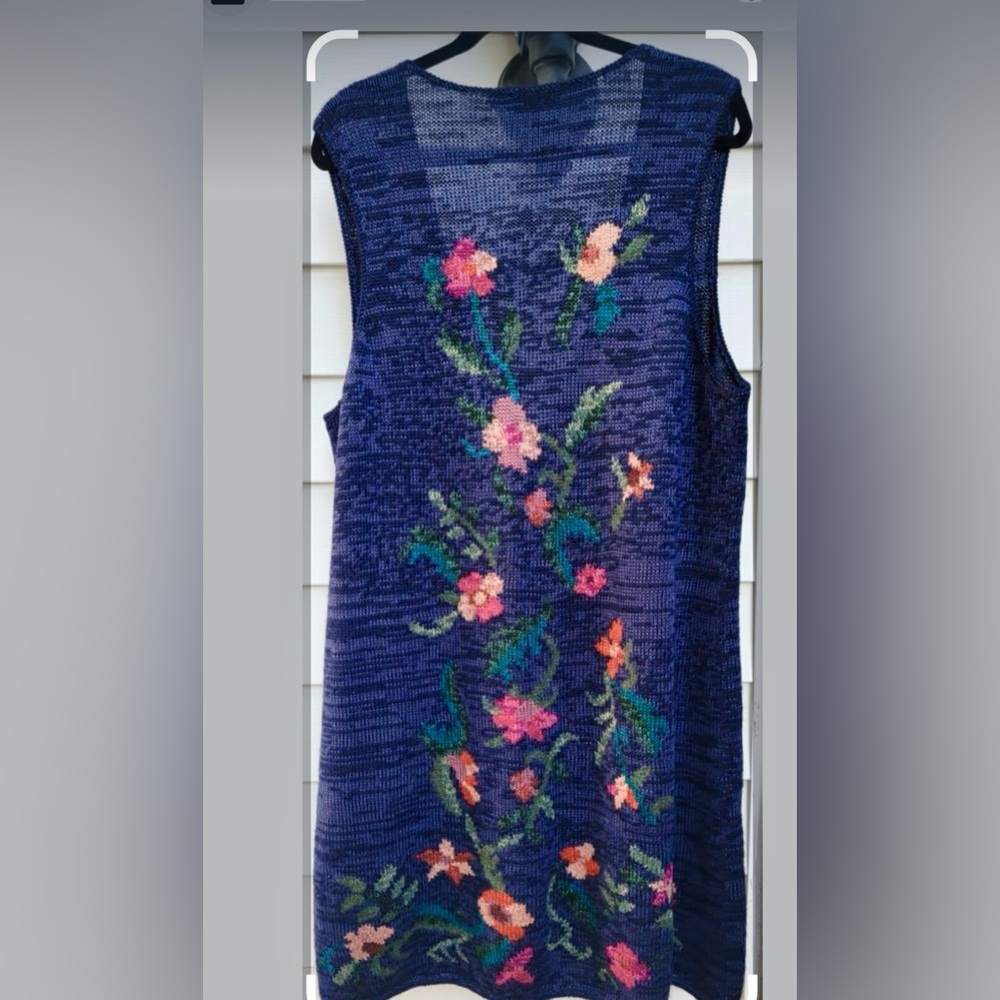 Peruvian Connection knitted Floral Vest in Blue and Pink